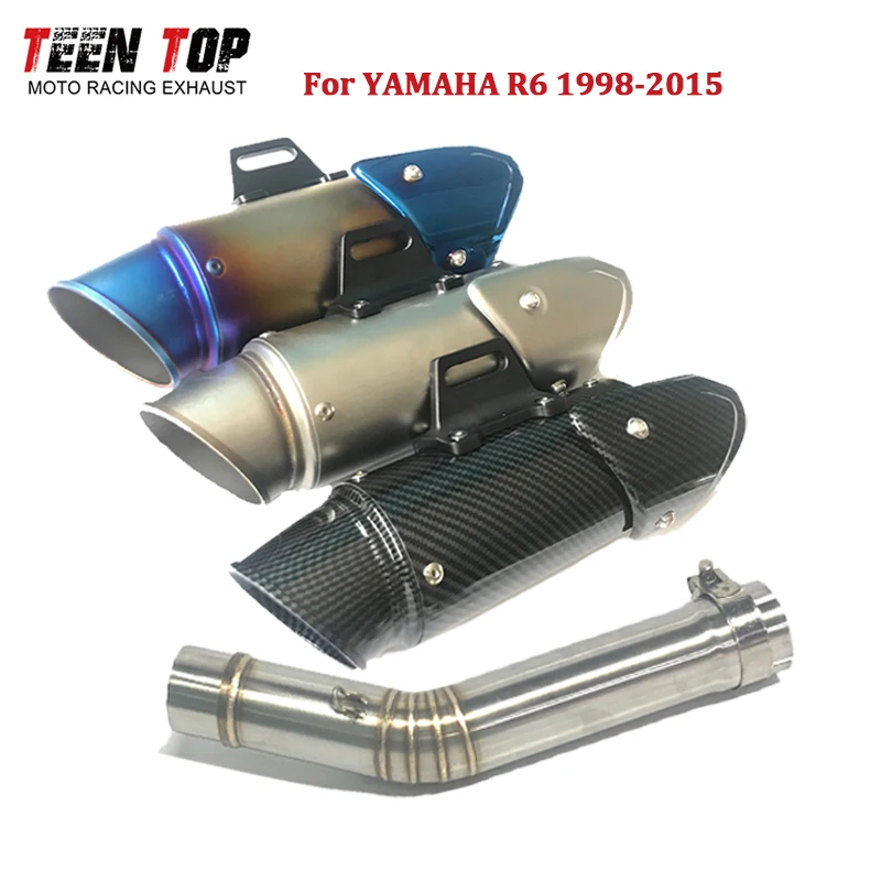 Motorcycle Slip-on Exhaust Pipe For Yamaha R6 YZF-R6 Exhaust Muffler 1998-2005 350mm Escape Moto Tailpipe Link 51mm Middle Pipe