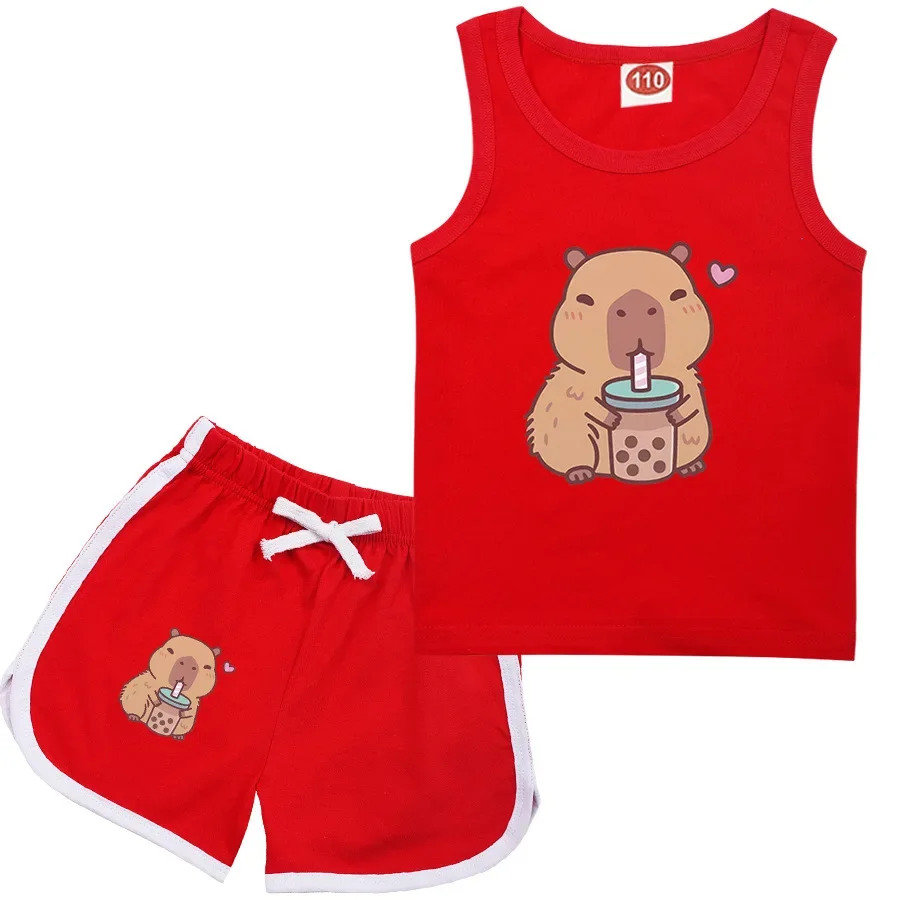 

Camisetas Capybara Clothes Set Kids Lovely Capivara Tshirt Girls Sleeveless Vest Top Shorts 2pcs Sets Teen Boys Summer Outfits