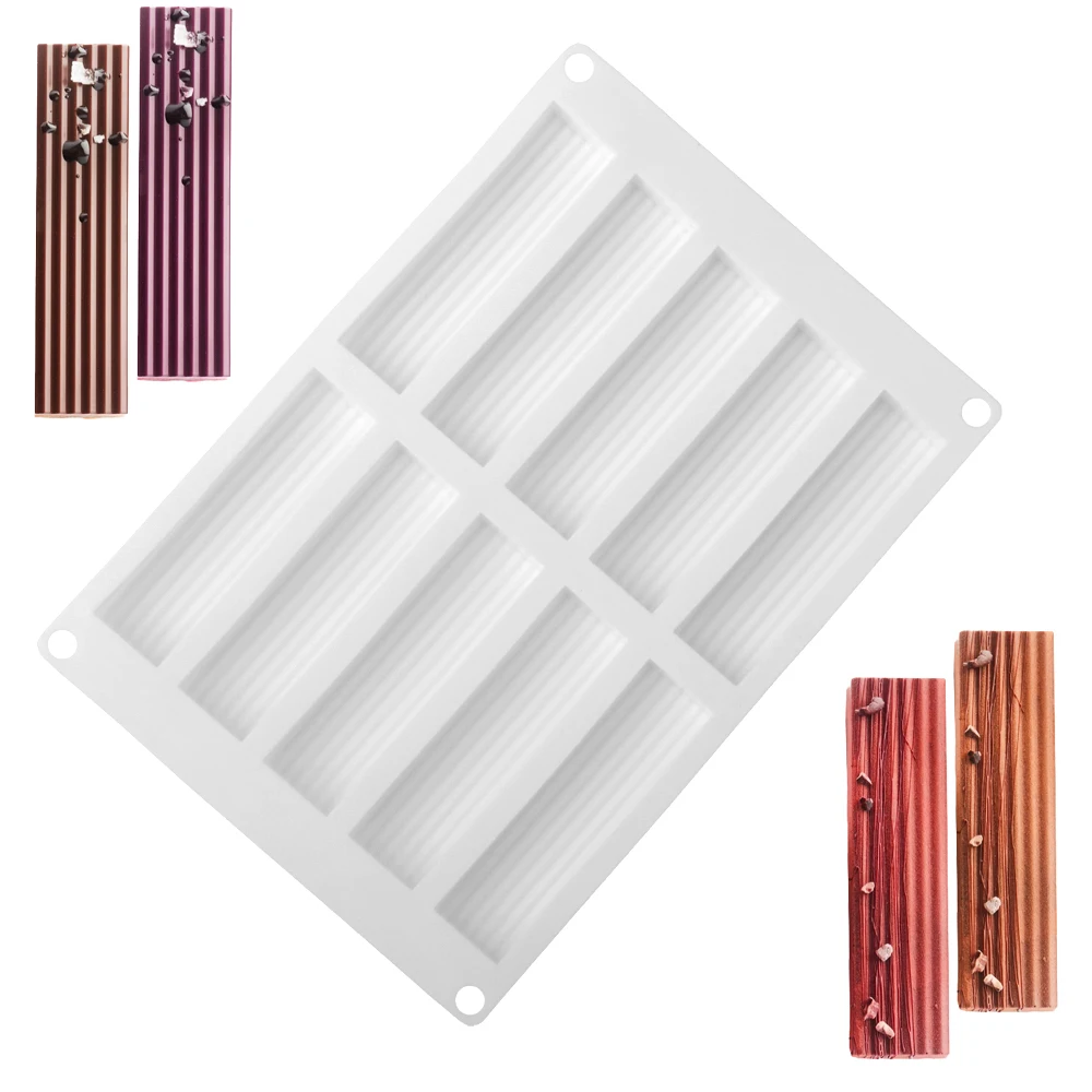Stampo per torta in silicone design eclair a striscia lunga da 10 celle Stampo per cioccolato Utensili da forno per uso alimentare Strumenti per decor