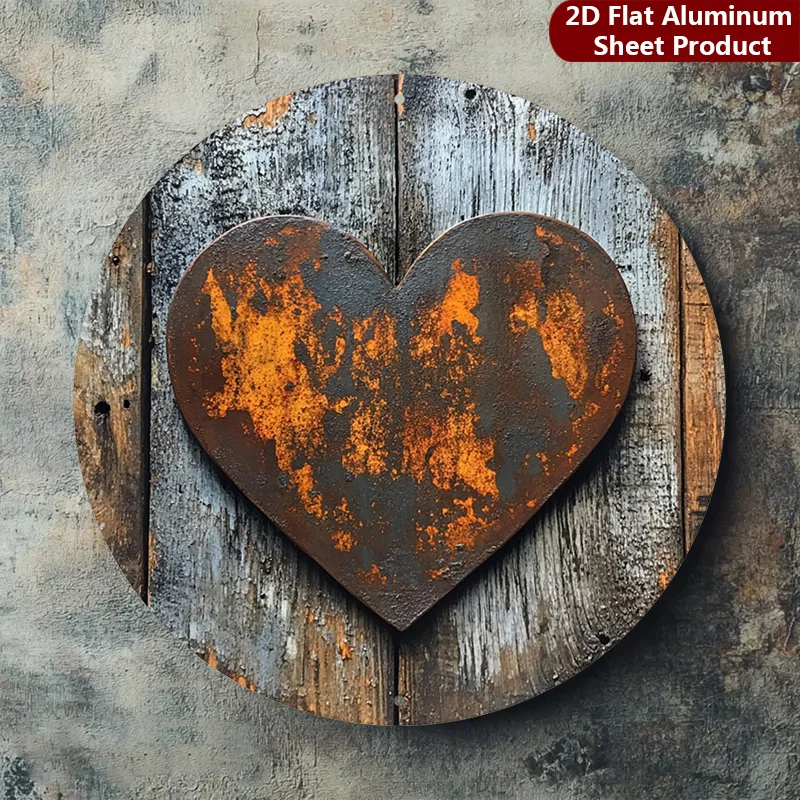 2D Flat, 1 Piece Pack, Rustic Heart-shaped Hanging Sign, Vintage Weathered Metal Wall Decor, Industrial Style Decorative Sign