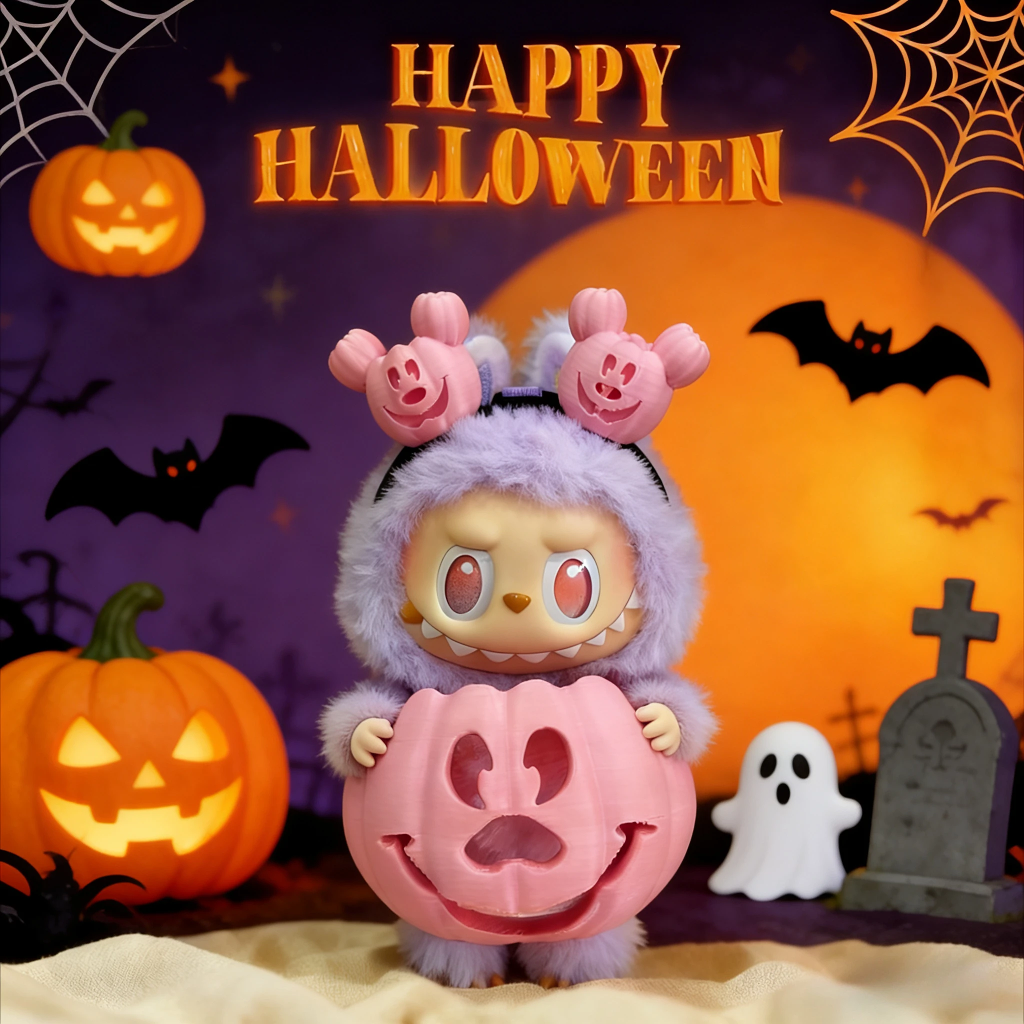 Ropa Labubu degradado, calabaza colorida, decoración para Festival de Halloween, diadema, Mini muñeco de peluche, accesorios de ropa, traje de regalo