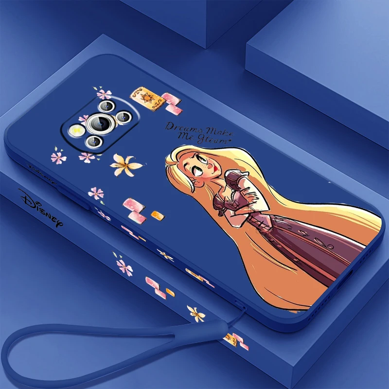 Girl Disney Tangled Rapunzel Liquid Left Rope For Xiaomi Mi Poco X5 X4 X3 M6 M5 M5S M4 M3 F5 F4 F3 C55 C40 Pro 5G Cover