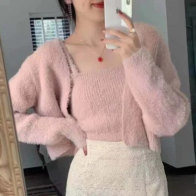 ort محبوك سترة معطف المرأة Sle قطعتين مجموعة ملابس الخريف حجم صغير تصميم Faion ملابس خارجية فائقة الساخنة