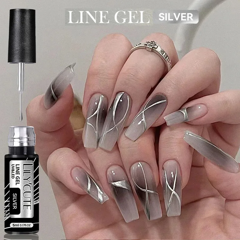 LILYCUTE 5ML Silver Metallic Liner Gel Nail Polish Super Bright Mirror French Semi Permanent UV Gel Nail Art Painting Gel Polish