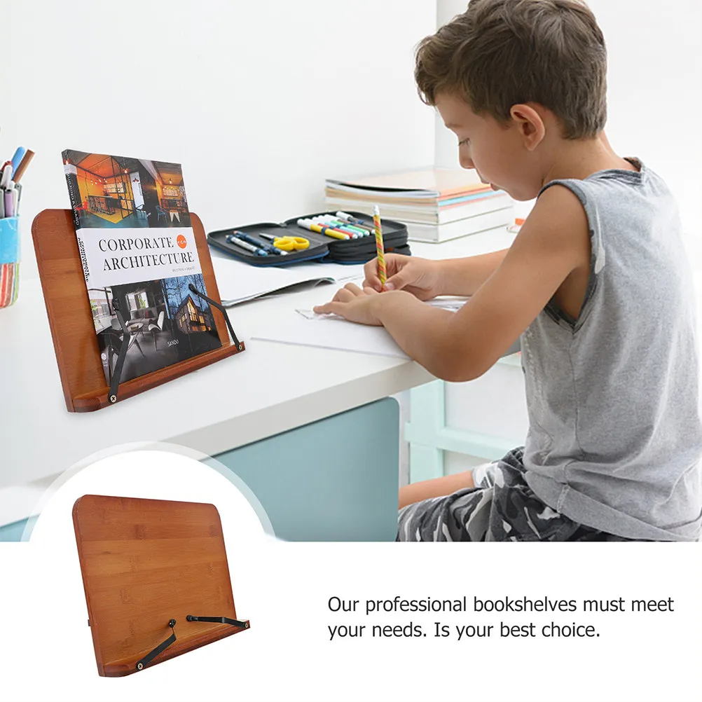 Portable Bamboo Reading Stand Adjustable Desktop Book Rack Computer Support Holder for Textbook Cookbook Music Sheet Hands Free