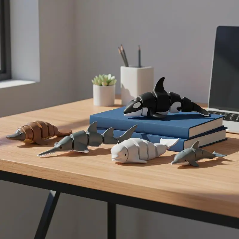 3D Printed Simulation Flexible Joint Sea Animal Decor Shark Killer Whale Figurine for Aquarium Fish Tank Decoration