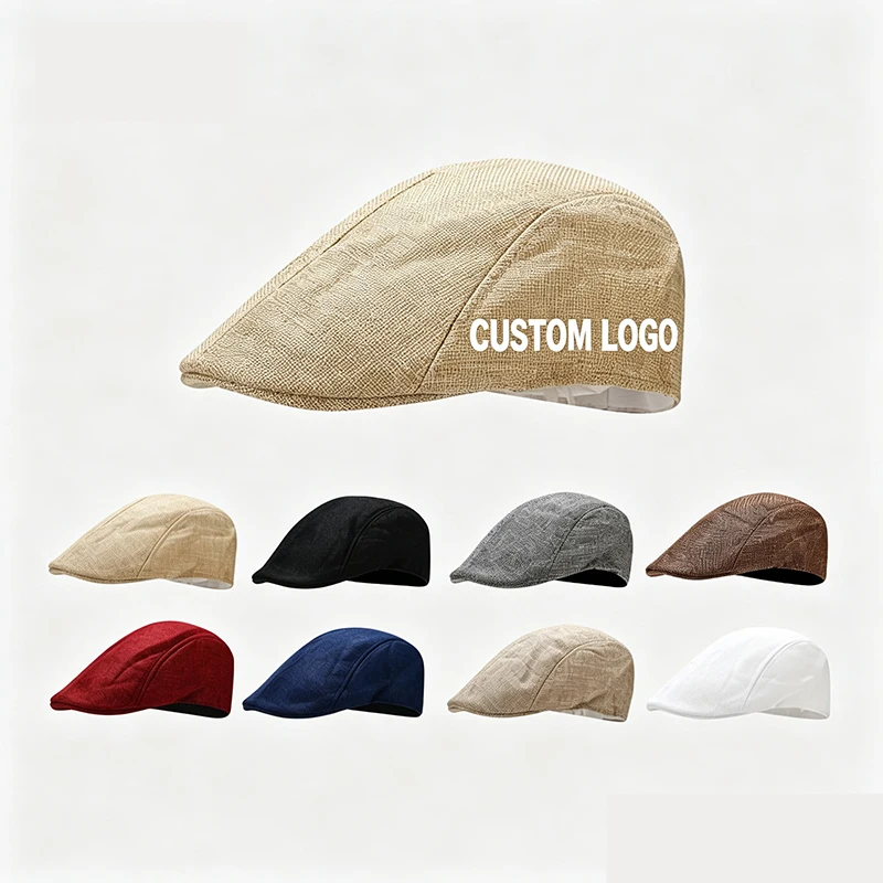 Blank Customizable Logo Flat Cap Retro British Breathable Hat Men Women New Spring Summer Outdoor Casual Cap