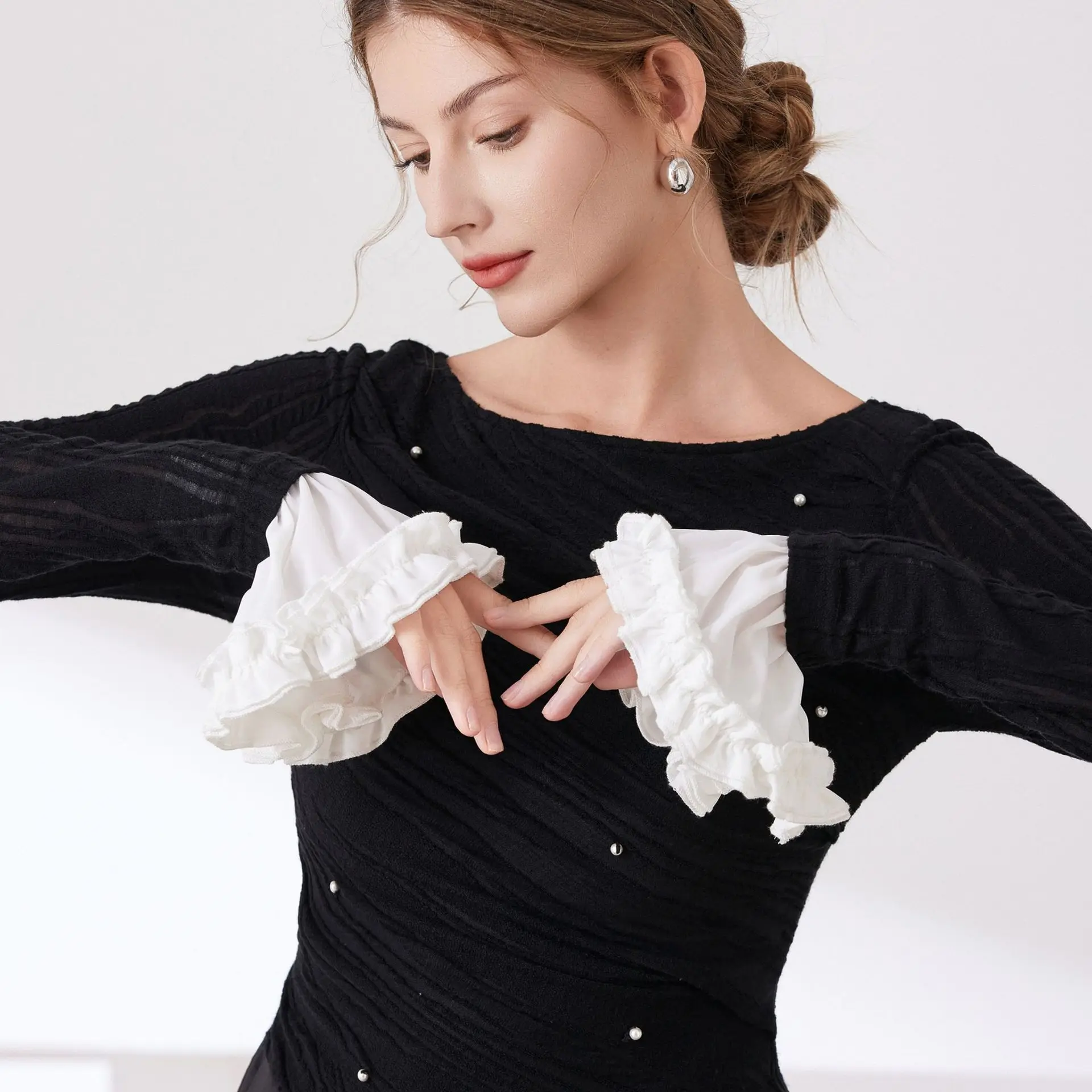 Plissado ruched punhos falsos elegante camisola blusa aquecedores de pulso mangas falsas alargadas femininas mangas destacáveis para mulher