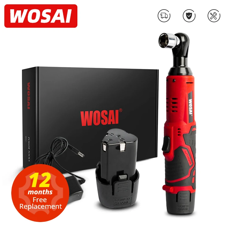 Wosai-chave Elétrica sem Fio Chave Catraca Remoção Porca Parafuso Ferramentas de Reparação do Carro Ângulo Reto Série mt 12v 45nm 8