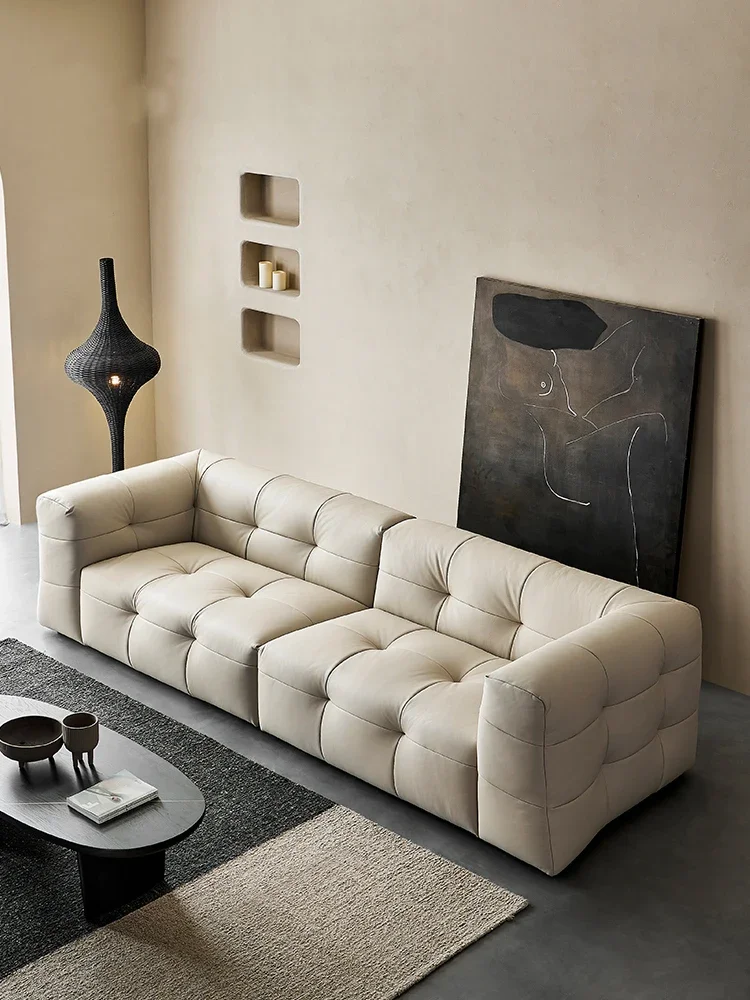 White marshmallow sofa Italian luxury leather head layer cowhide simple modern Nordic living room custom furniture wholesale