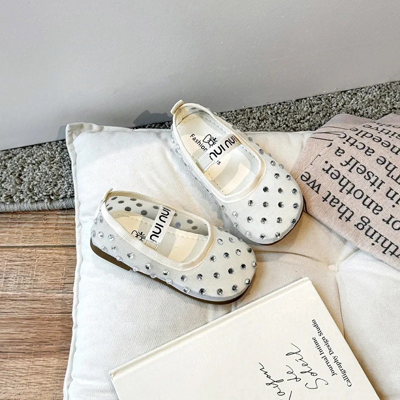 

Children's mesh single shoes 2025 summer new style girls' shiny rhinestone one foot dress children's shoes summer half sandals