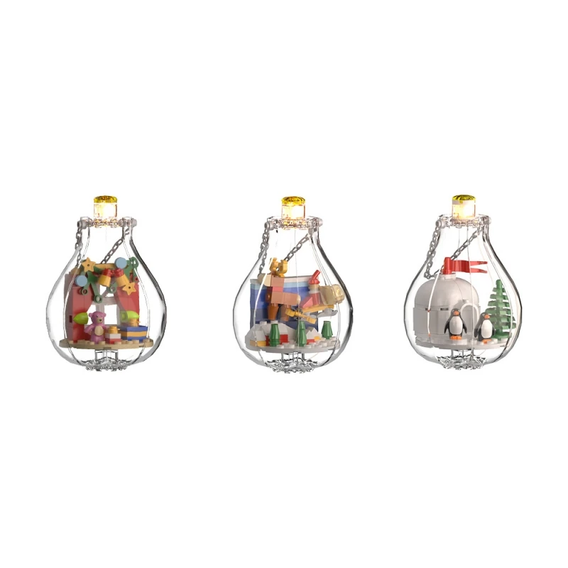MOC Lampadina di Natale Modello Building Blocks Babbo Natale Casa di pan di zenzero Pinguino Luce decorativa Giocattolo di mattoni Regalo di Capodanno