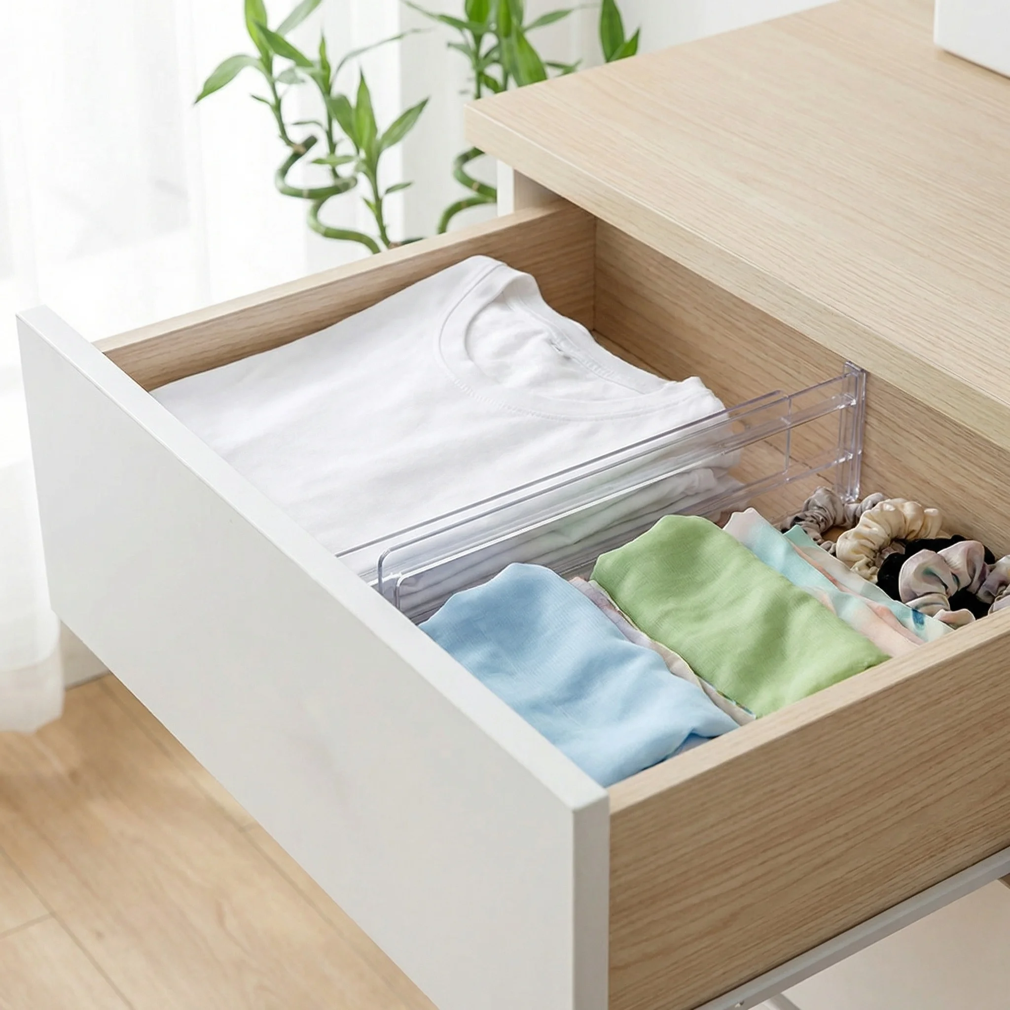6-8-10Pack Clear Expandable Flat Divider for Cabinet Drawer, Freely Stretch Storage Board for Closet Interior Expansion