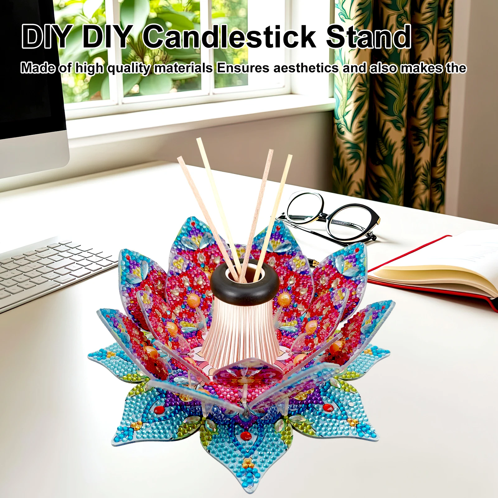 

Lotus Candlestick DIY Diamond Art Desk Ornaments Diamond Painting Tabletop Decorations for Adult Beginner Home Office Decor
