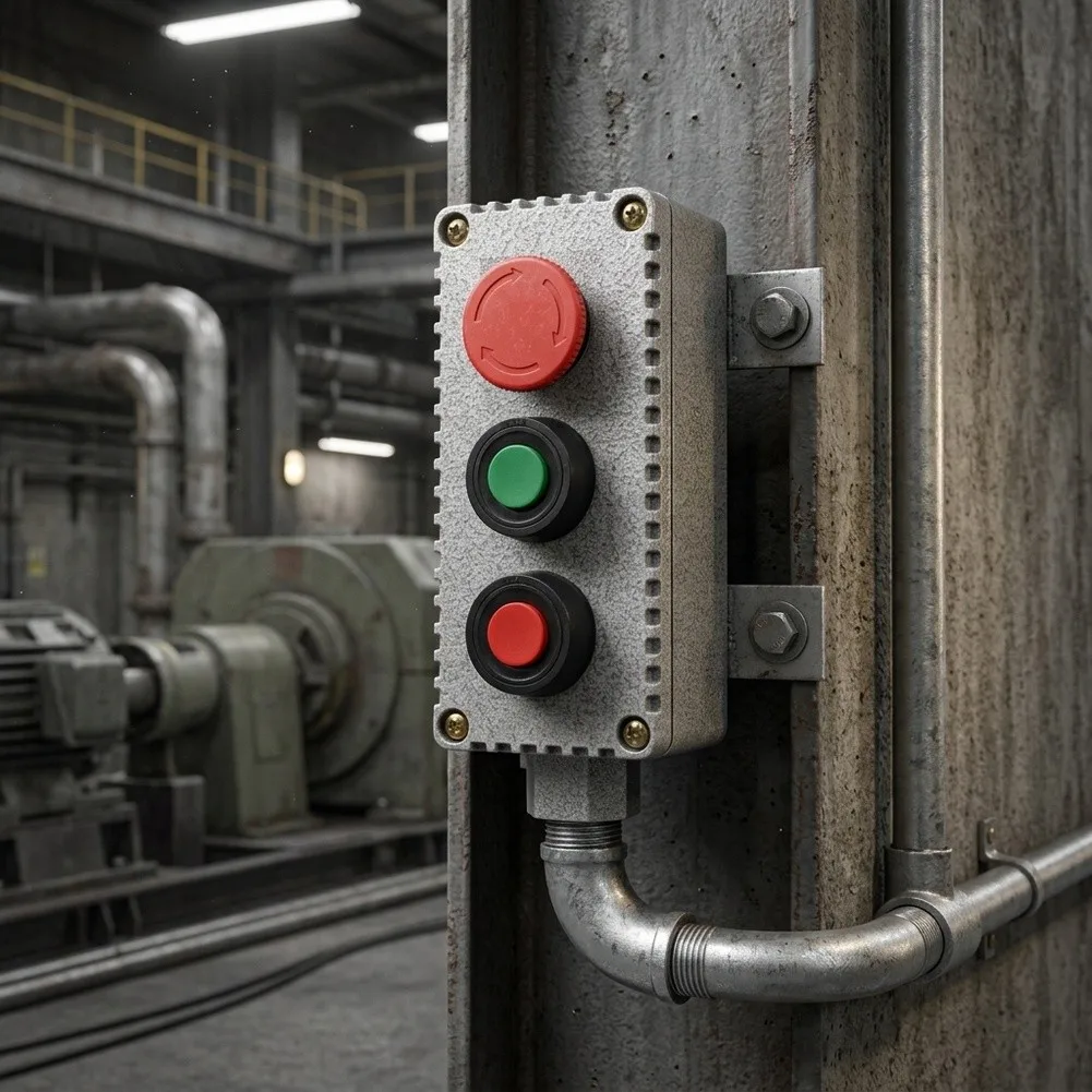Explosion Push Button Enclosure with Dual Start Switch and E-Stop 220V 10A IP65 IICT6 Rated for Petroleum Applications