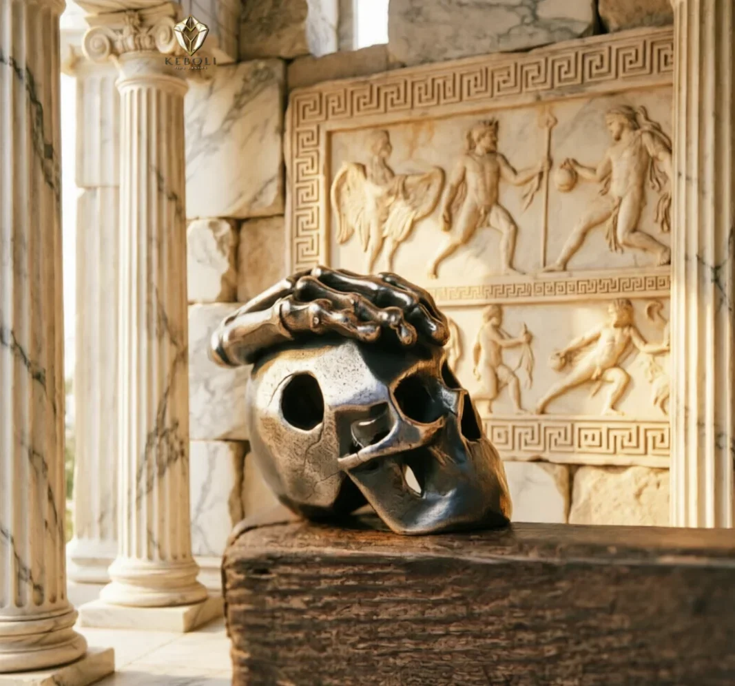 

Realistic Human Skull with Grasping Hand Statue, Dark Fantasy Resin Ornament for Desktop Shelf, Halloween Party Decor Gift