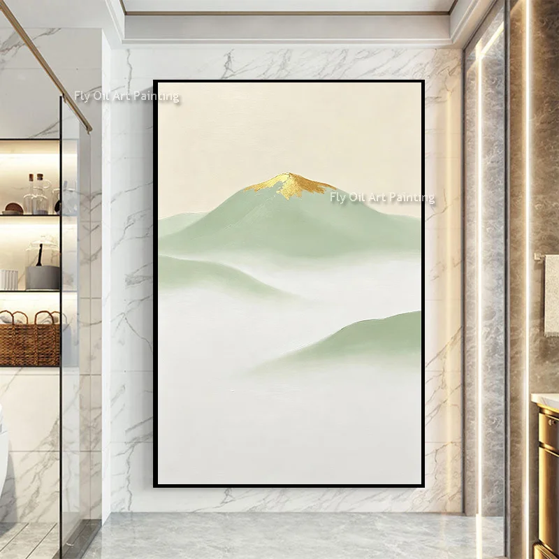 Abstract Brown Yellow Grey Canvas Thick Wall Art Items For Home Hall Decor Hand Painted Green White Mountains View Oil Painting