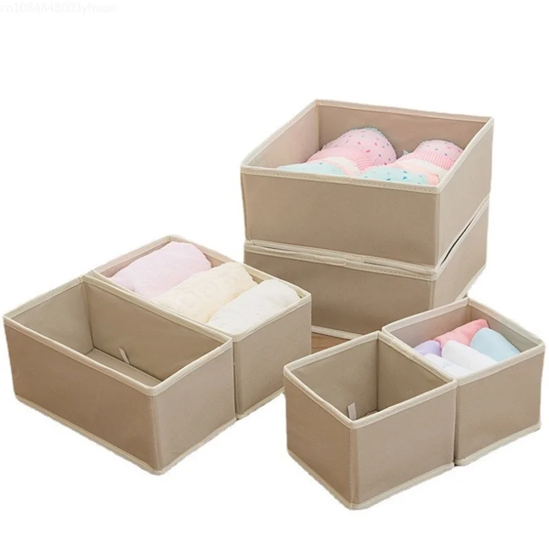 3 uds/1 Juego de caja de almacenamiento de ropa interior, caja de almacenamiento plegable no tejida, conjunto de seis piezas, ropa interior, sujetador, calcetines, cajón, caja de acabado de almacenamiento