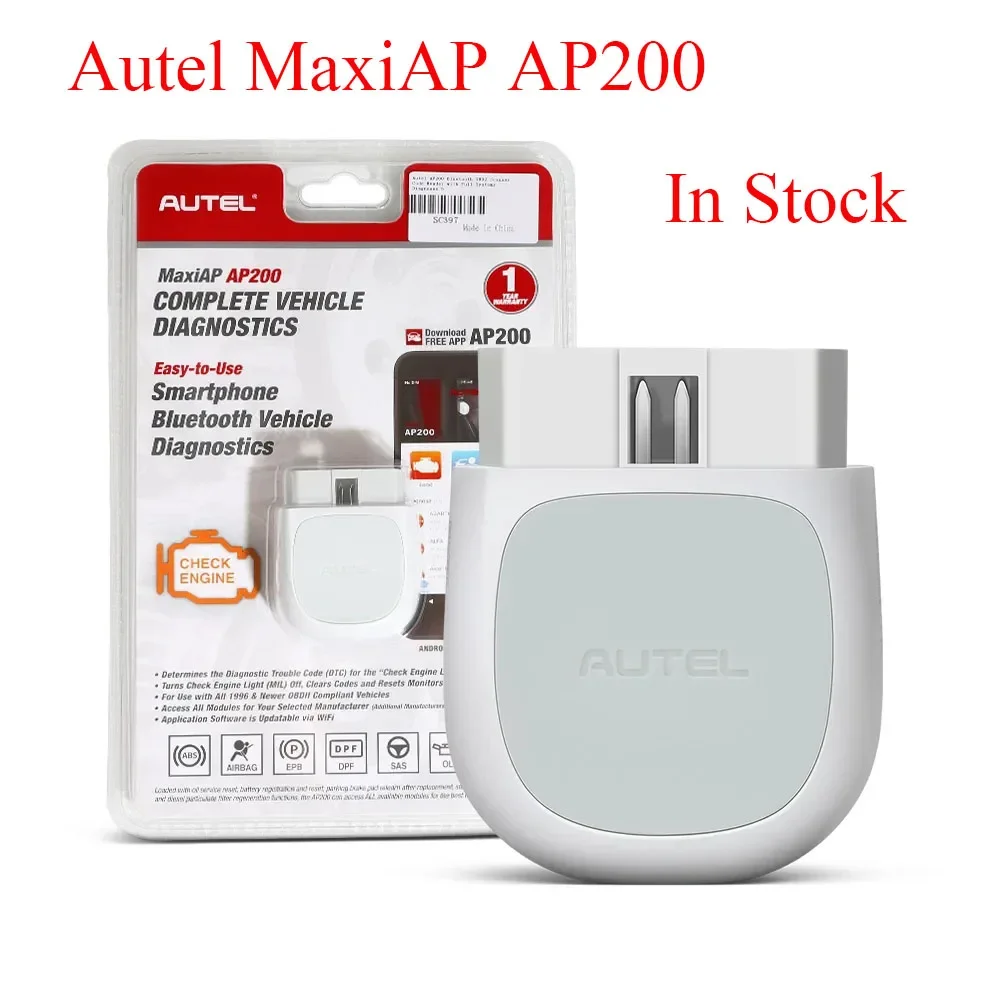 Autel MaxiAP AP200 Bluetooth OBD2 Code Reader with Full System Diagnoses AutoVIN TPMS IMMO Service for DIYers Simplified Edition