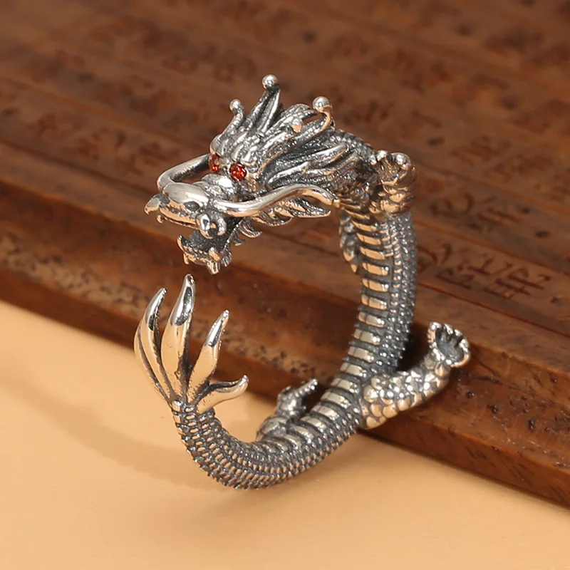 

Personality Silver Color Red Zircon Eye Dragon Rings for Men's and Women's Adjustable Animal Finger Ring Goth Punk Jewelry Gifts