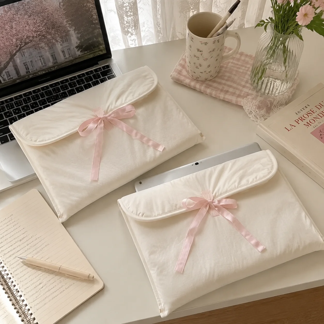 Laptop Sleeve Bag Padded Tablet Case Portable iPad Notebook Pouch Ballet Bow Korean Ins Cover Black Travel Storage