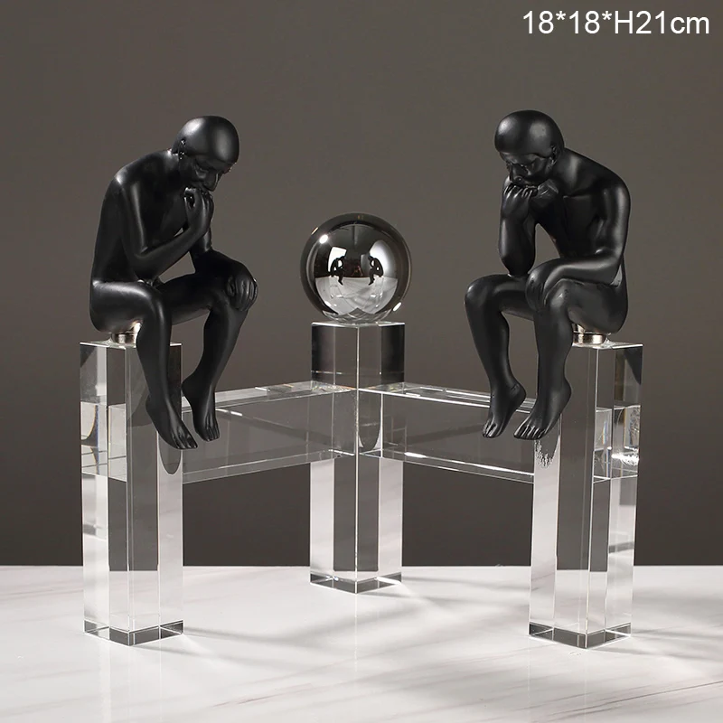 *flo Home Decoration  Desktop  Crystal Living Room Office Creative Thinker Pendant Piece Black Resin Figure Crystal Ornaments