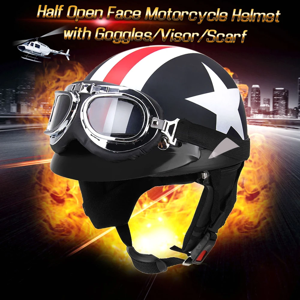 Motorcycle Helmet Half Open Face Retro Vintage Style Moto Casco Capacete Moto Helmet with Visor UV Goggles Motocross Motorbike