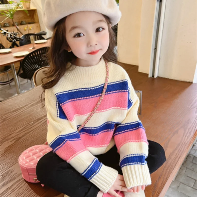 Girls Sweater Wool Coat Kids Tops Knitting 2024 Scoop Thicken Warm Winter Autumn Pullover Christmas Gift Cotton Children's Cloth