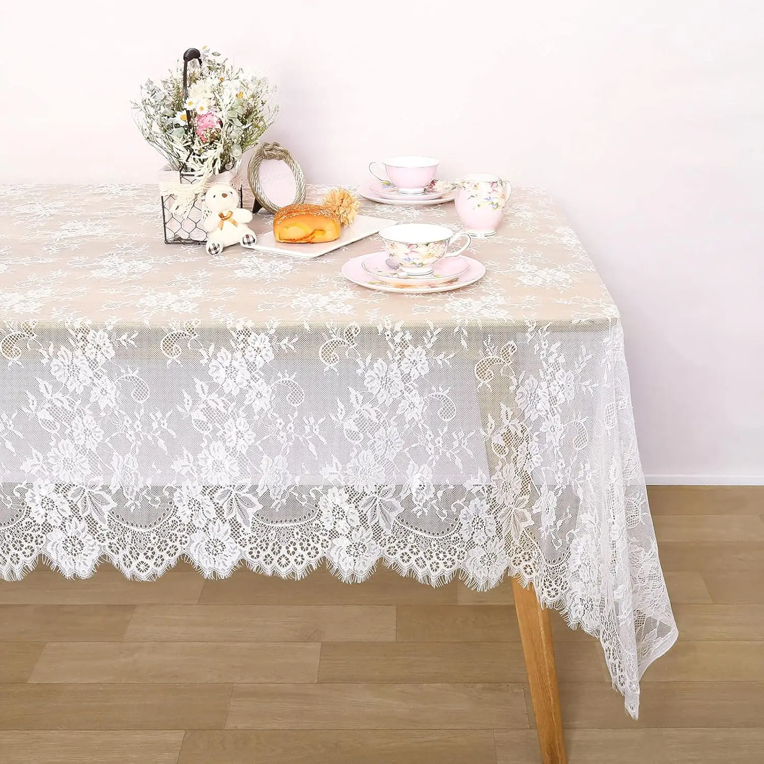 White Lace Tablecloth 60 X120 Inches Rectangular Wedding Table Cloth Vintage Embroidered Lace Fabric Overlay for Summer Outdoor