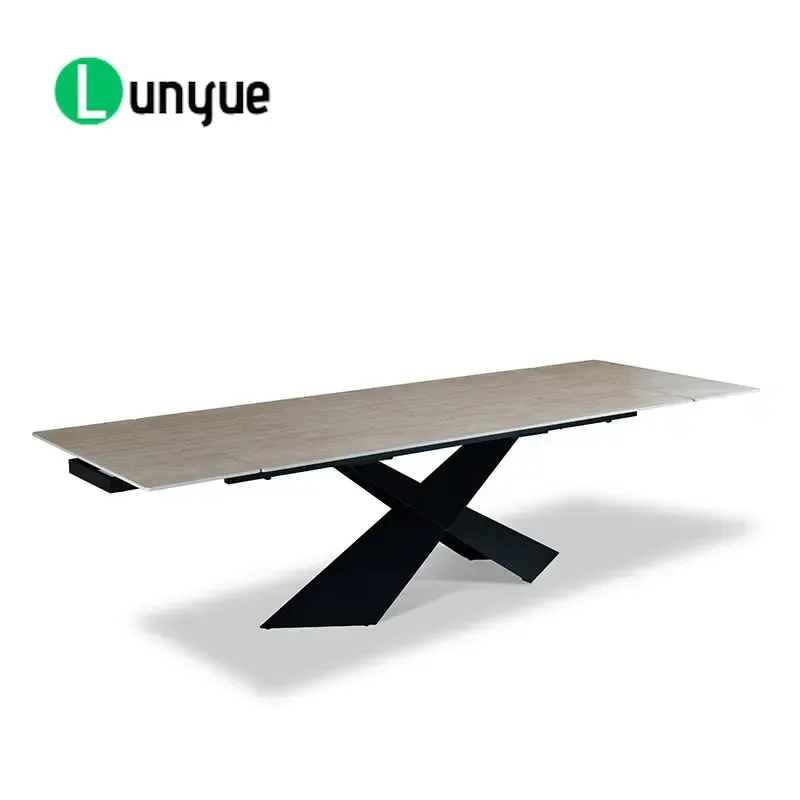 Luxury Modern Retractable Wooden Dining Table Set with Sintered Stone Countertop Extendable Kitchen Furniture for Hotel Home