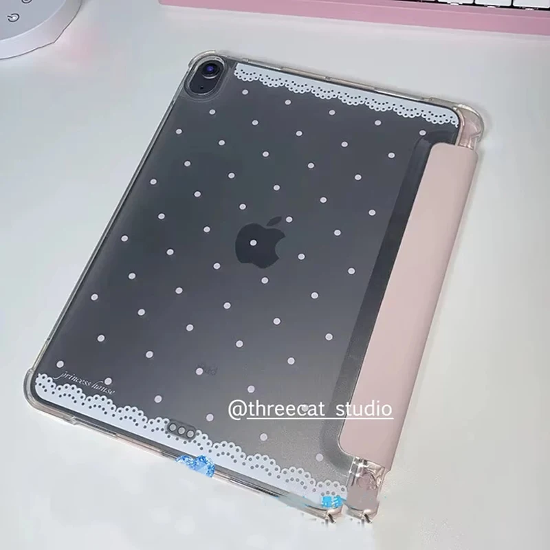 Lace Pink Polka Dot For iPad Case iPad Air 4 5 6 Pro 11 12.9 13 M4 10.9 10.2 Mini 7 6 Smart Y folded edge Case with Pen Holder