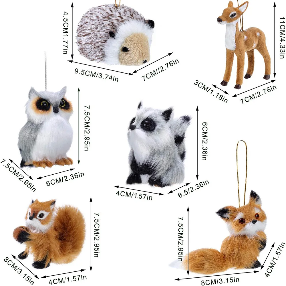 6 Styles Plush Christmas Hanging Tree Ornaments Woodland Furry Animals Ornaments for Christmas Backpack Keychain Decoration