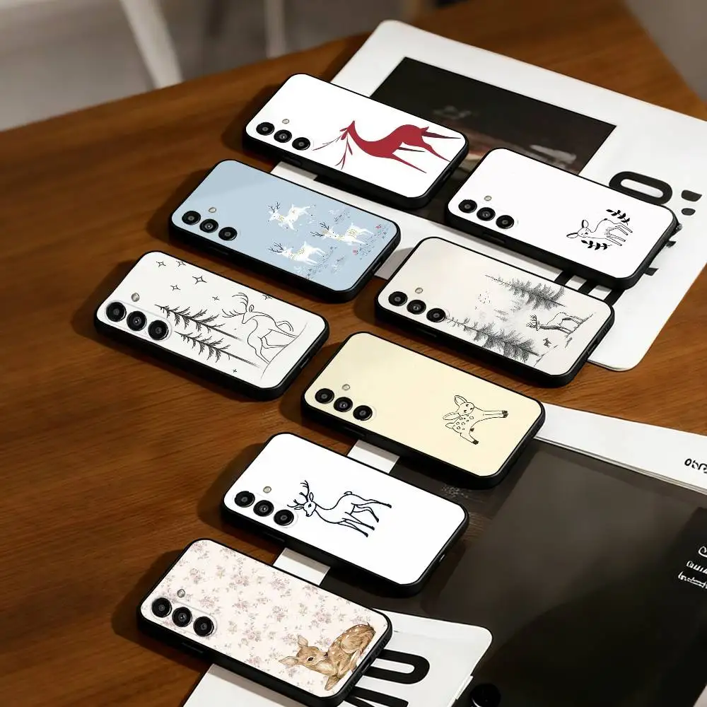 Deer Lichee Pattern Simple Retro  Phone Case For Samsung S25,S24,S23,S22,S21,S20,Ultra,Plus,FE Black Soft Cover