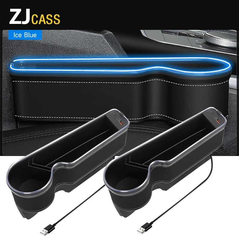 

With USB Charger Stowing Tidying Car Accessories LED Car Seat Crevice Storage Box Car Organizer Seat Gap Filler Cup Holder