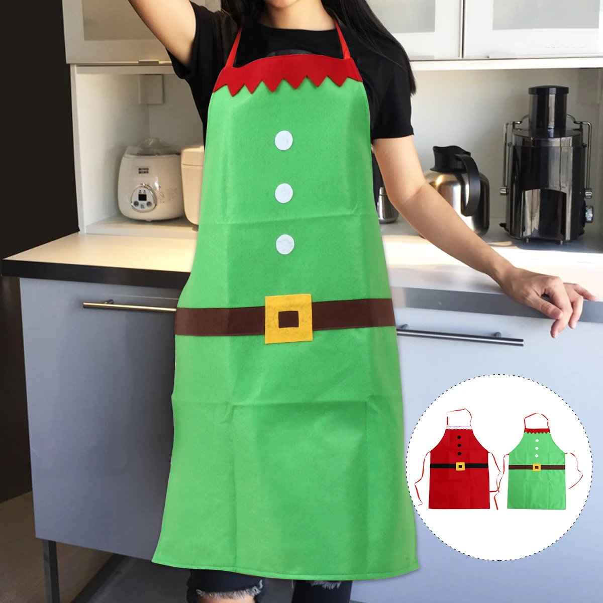

2 Pcs Christmas Apron Supplies Bib Santa Clause Non-woven Fabric Kitchen Work Decoration