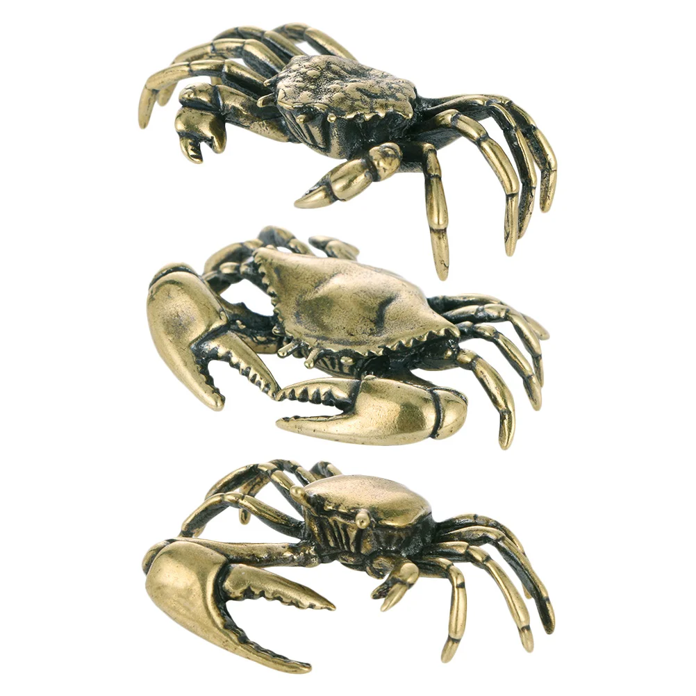 3 Pcs Brass Crab Lucky Figurines Home Decor Gifts Vintage Mini Figures Pet Tabletop Desktop Crabs Ornaments Decorations Office