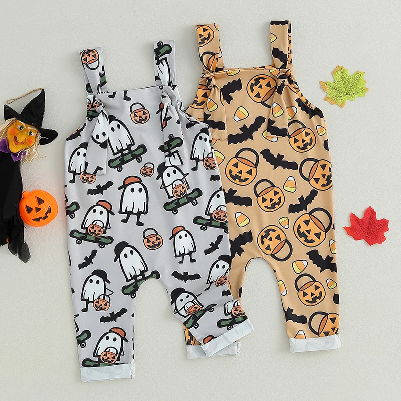 2023-07-11 Lioraitiin 0-24M Infant Baby Boy Girl Halloween Romper Overalls Sleeveless Cartoon Print Romper Newborn Fall Clothes