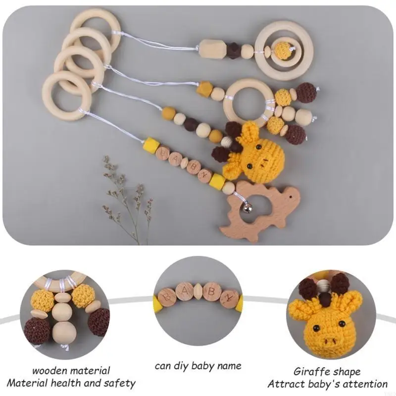 Y88D Baby Beech Hanging Hanging จี้ 4pcs/ชุดถักสำหรับแหวนตุ๊กตา Teether Teething Teething Rattle Toy สำหรับรถเข็นเด็กทารกแรกเกิด
