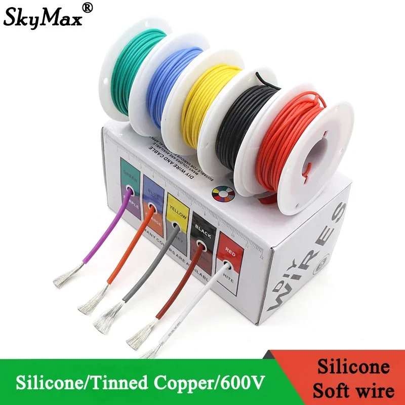 

（5 Colors Mix Kit）Heat Resistant Flexible Silicone Wire 30/28/26/24/22/20/18/16AWG Stranded Cable Electrical Tinned Copper Wire