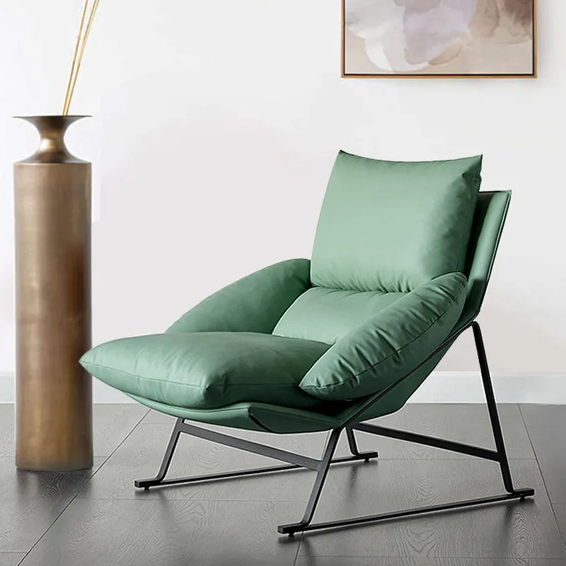 Modern simple first-layer cowhide single sofa recliner, down leather leisure chair, Italian light luxury lazy crab chair