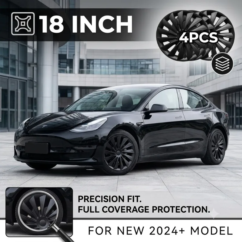 4Pcs 18 Inch Full Cover Hubcaps For Tesla Model 3 2024 Highland Wheel Hub Covers Rim Protectors Replacement Caps Car Accessories