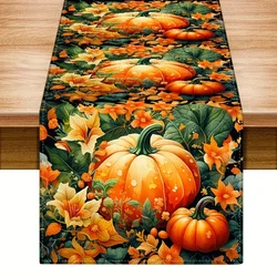 Autumn Pumpkin Floral Table Runner Perfect For Thanksgiving & Halloween Decor, Ideal For Farmhouse, Kitchen, And Dining Room