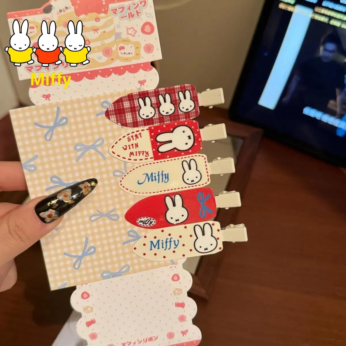 

Kawaii Miffy Rabbit Hairpin Cute Rabbit Invisible Clip Polka Dot Check Hair Accessory Side Braid Clip Retro Versatile Hair Clip