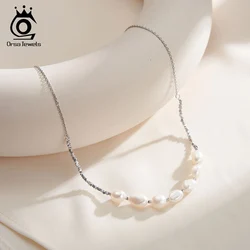 ORSA JEWELS Vintage 925 Sterling Silver Nugget Chain Necklace Natural Freshwater Pearl Choker Necklace Jewelry for Women GPN69