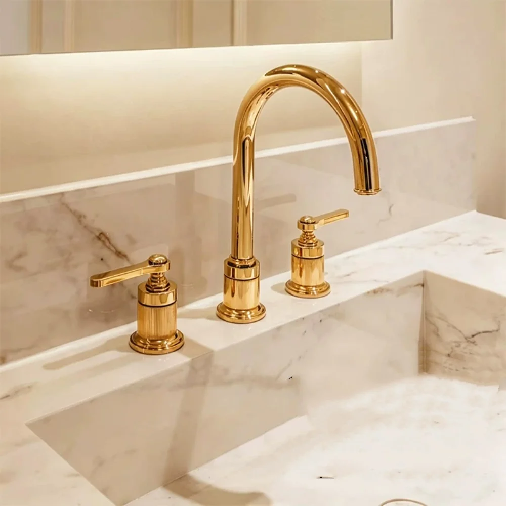 Widespread Basin Mixer Bathroom Basin Faucet 8 inch Widespread Lavatory Mixer Tap Brass Three Hole Sink tap Gold  New Arrival
