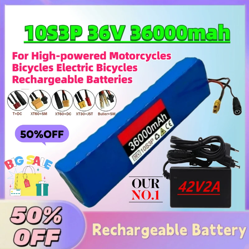 High-Quality 10S3P 36V 36000mah Li-Ion Battery for High-powered Motorcycles Bicycles Electric Bicycles Rechargeable Batteries