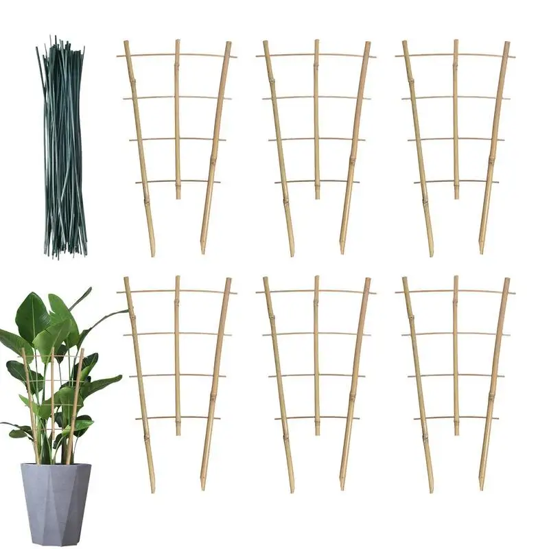 

6pcs Bamboo Plant Support Trellis Square Natural Mini Bamboo Trellis Plant Climbing Rack Bamboo Ladder Trellis With Twist Ties