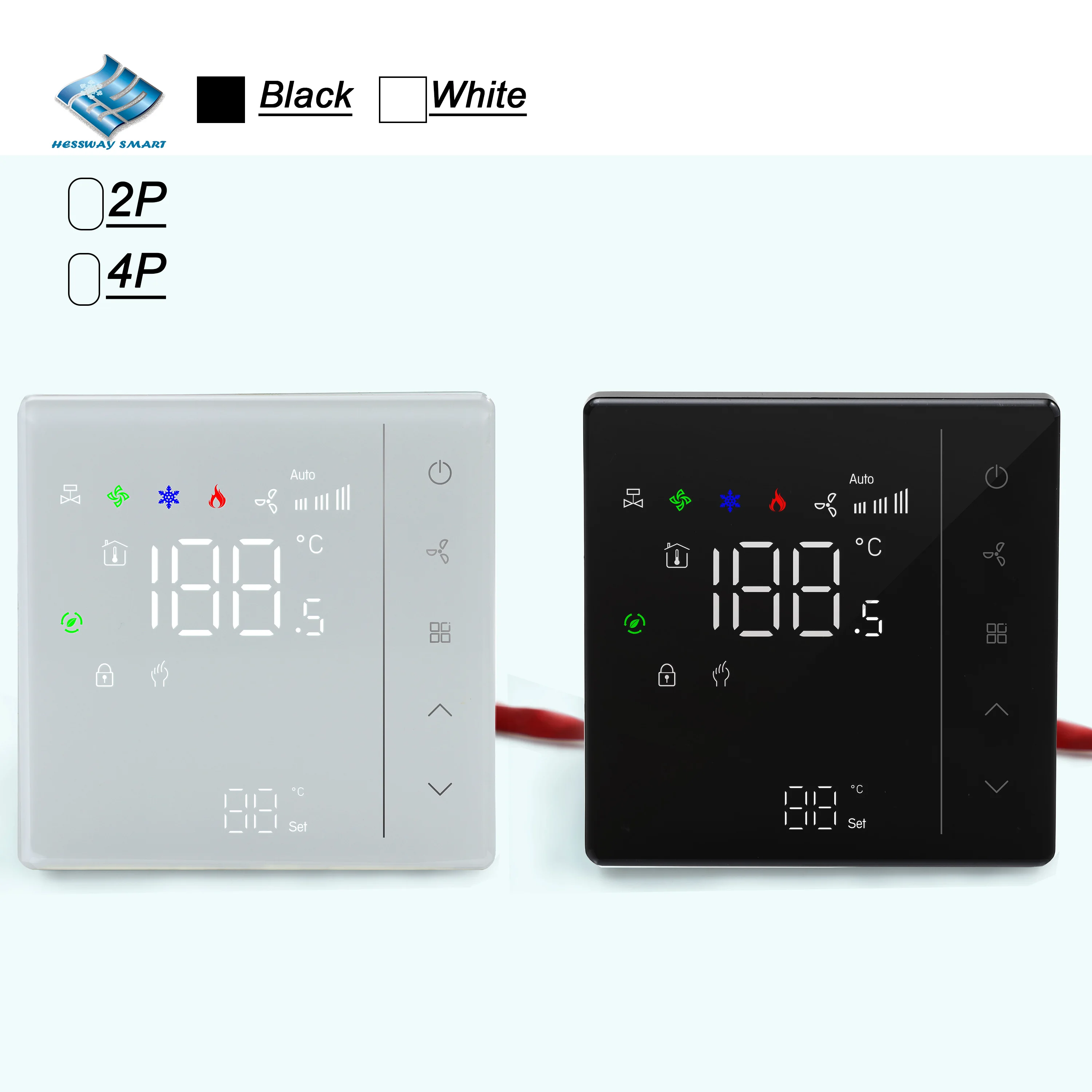 24V 220V Light Texture Heating Cooling 2P/4P THERMOSTAT for Central Air Conditioning Memory Child Lock Energy-Saving Mode