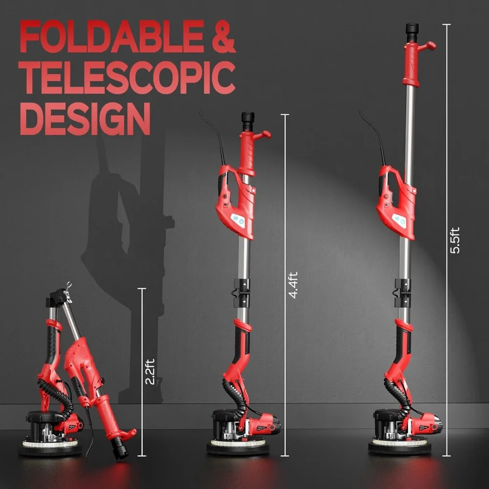 Шлифовальный станок для гипсокартона, обновленный на 2025 градусов, 8-амперный инструмент для удаления попкорна на потолке с 7 переменными скоростями, 800–1800 об/мин, шлифовальный станок для гипсокартона