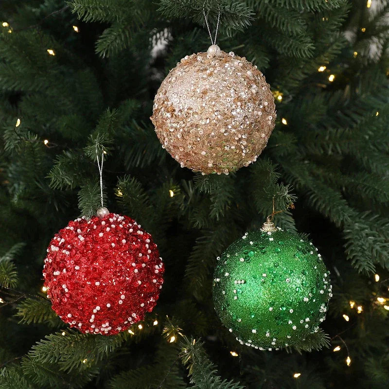 10cm-4pcs Foam Christmas Ball Ornaments Pearl Glitter Christmas Tree Party Decoration Set Christmas Spheres Pendant 2026 New